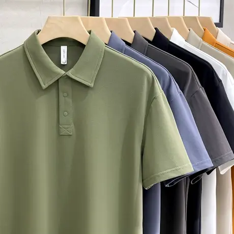 男装日系潮牌复古纯色翻领polo衫男夏季宽松短袖T恤珠地美式保罗商品大图