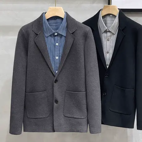 春秋休闲韩版小西装男士针织衫外套潮流男装修身毛衣开衫外穿上衣商品大图