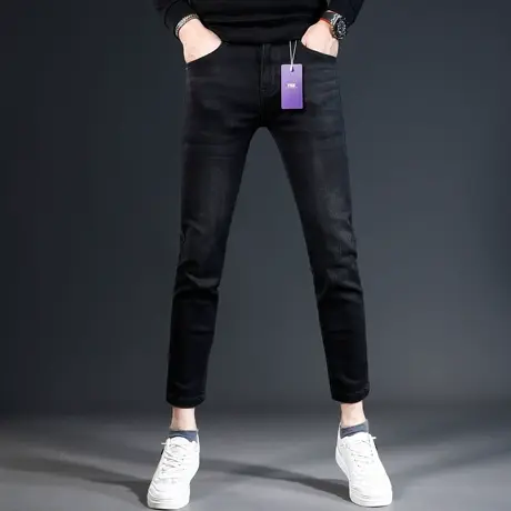 黑色九分牛仔裤男秋冬新款2023修身小脚弹力百搭男士休闲潮流裤子商品大图