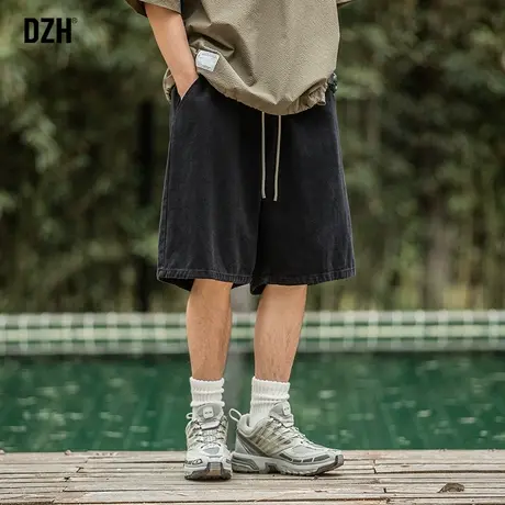男士黑色牛仔短裤男夏季潮牌休闲五分裤宽松裤子2023新款工装男裤商品大图