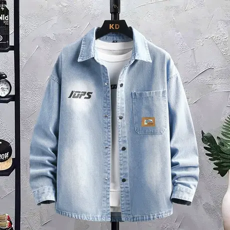 秋季牛仔衬衫男夹克休闲高中生男孩青少年男装牛仔服外套帅气夹克商品大图