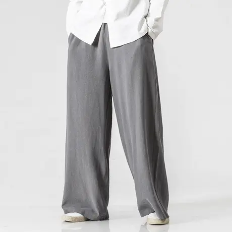 秋季大腿裤古风茶禅修裤中国风长裤阔腿裤宽松直筒青年长裤修坐裤图片