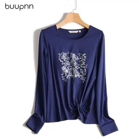 圆领带胸垫长袖T恤棉免穿文胸一体式秋冬家居服打底衫上衣女商品大图