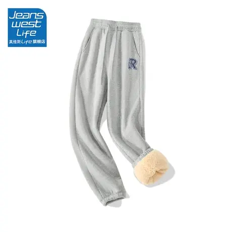 真维斯LIFE灰色束脚卫裤秋冬季羊羔绒加绒加厚休闲宽松运动女裤W图片