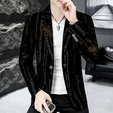 春秋季高级感灯芯绒小西装男士韩版潮流西服外套单西帅气休闲上衣商品大图