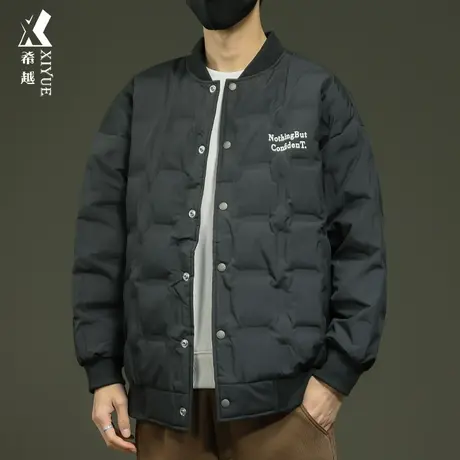 新国标羽绒服男冬季加肥加厚棒球领胖子外套宽松加大码飞行员夹克图片