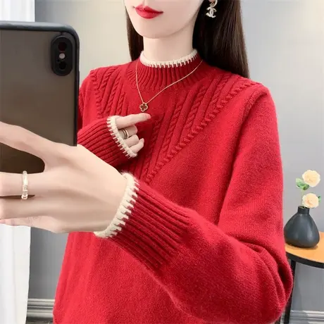 半高领加厚女毛衣宽松内搭秋冬装2023年新款洋气百搭针织打底衫女商品大图
