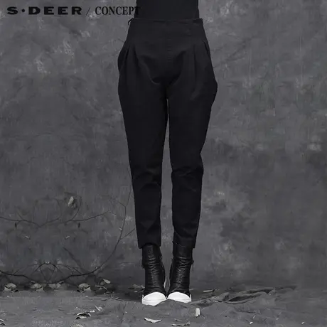 sdeer圣迪奥女装极简休闲压褶嘻哈长裤S15480832商品大图