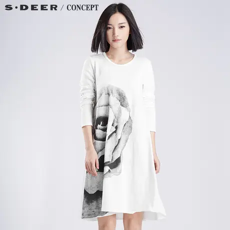 sdeer圣迪奥印花连衣裙 女装清雅水墨宽松连衣裙S16380232图片