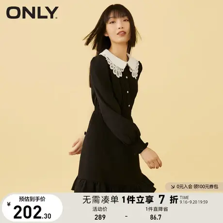 ONLY奥莱夏季法式赫本风黑色显瘦长袖短款连衣裙女图片