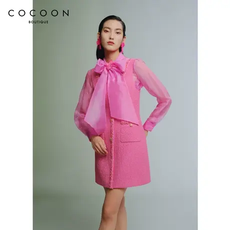 COCOON商场同款时尚连衣裙2023春季新款女无袖大方领中长款连衣裙图片