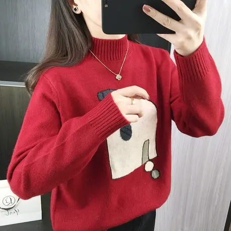 2023新款秋冬季半高领套头毛衣女士加厚打底衫宽松洋气针织衫上衣商品大图