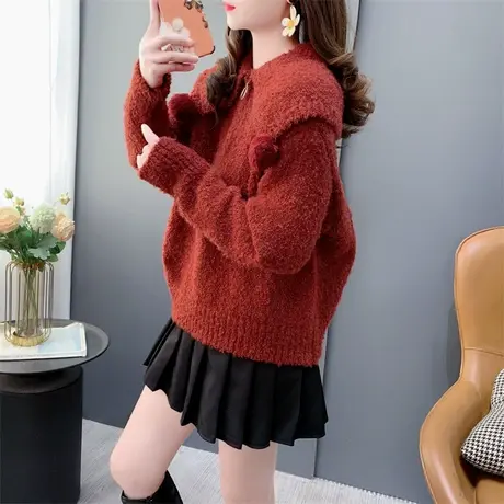 设计感毛球半拉链翻领毛衣女秋冬2023年新款洋气减龄甜美短款上衣商品大图