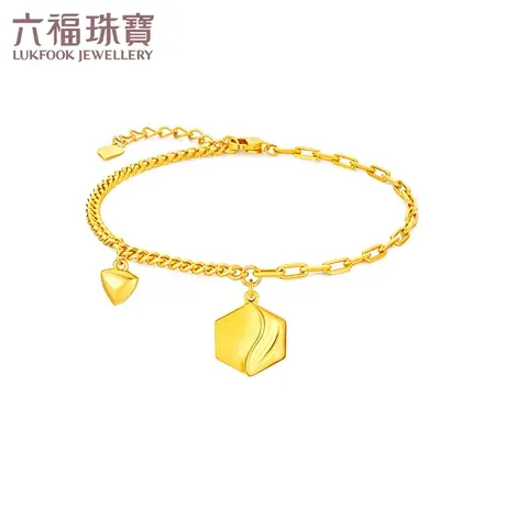 六福珠宝六角牌黄金手链女新款5G光影金手链挂坠足金计价008573BA图片