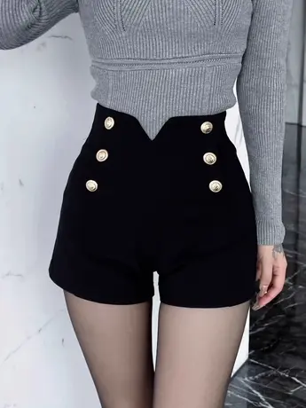 2024新款秋冬韩版弹力A字阔腿短裤女高腰休闲裤辣妹显瘦外穿靴裤商品大图