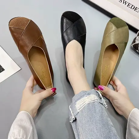 气质单鞋女凉鞋2024春季新款百搭一脚蹬法式平底鞋晚风温柔奶奶鞋商品大图