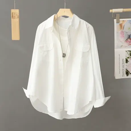 休闲白色衬衫女宽松外套2024新款春装小个子穿搭开衫长袖衬衣上衣图片