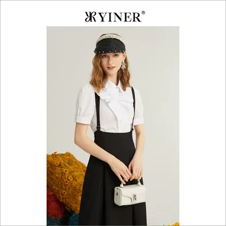 YINER音儿女装2022夏季娃娃领衬衣白色泡泡袖衬衫商品大图