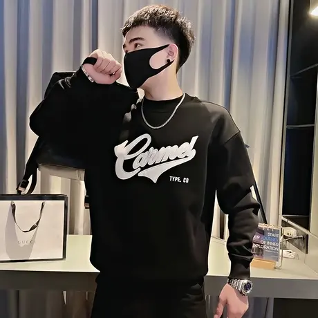 潮牌卫衣T恤男春季2024新款美式宽松字母印花套头上衣长袖打底衫图片