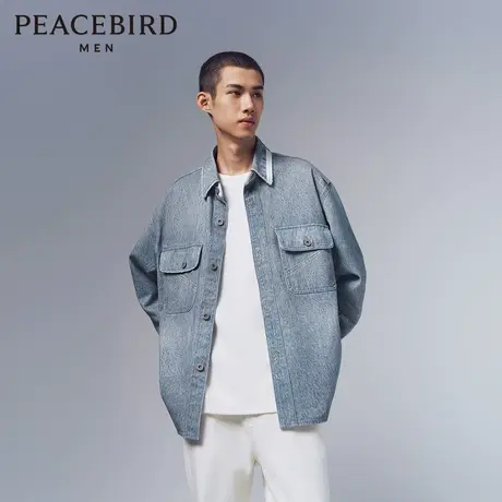 【商场同款】太平鸟男装牛仔衬衫24春季新款外穿式衬衫B2CHE1Z03图片