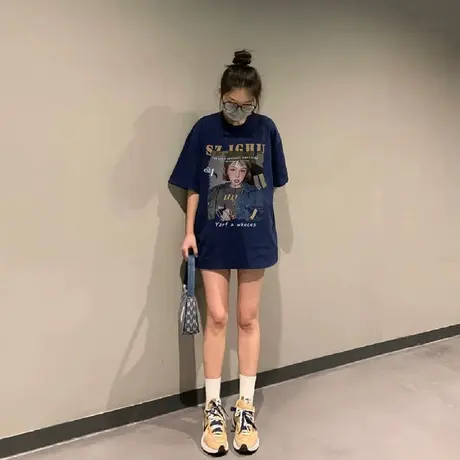 纯棉设计感小众短袖t恤女夏季新款潮牌高街美式复古宽松半袖上衣商品大图