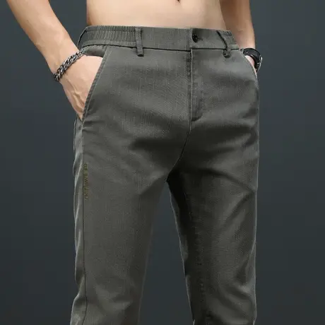 男士夏季军绿色直筒休闲裤子春秋款春季男装2024新款商务西裤男裤商品大图