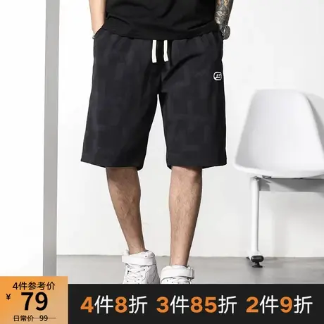 GxxH潮牌大码男装夏季美式五分裤男士直筒冰丝印花宽松短裤220斤商品大图