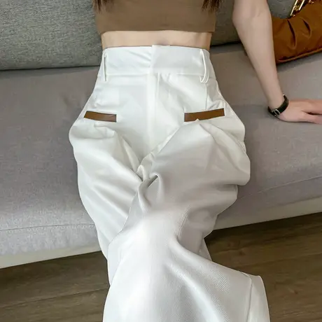 白色西装裤女高腰垂感春夏薄款宽松显瘦窄版阔腿直筒休闲裤子图片
