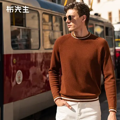 MrBu布先生时尚撞色圆领羊毛衫2023秋冬插肩袖保暖毛衣男BT12252商品大图