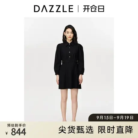 DAZZLE地素奥莱 黑色泡泡袖收腰百褶西装连衣裙女2D3O6141A图片