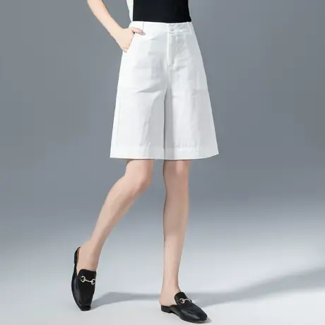 白色棉麻短裤女夏季薄款5分裤a字阔腿中裤休闲冰丝亚麻五分裤女夏商品大图