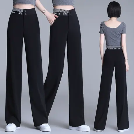 冰丝阔腿裤女夏季薄款2023高腰垂感宽松休闲长裤雪纺直筒西装裤子图片