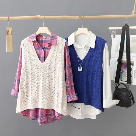 大码早秋无袖针织马甲毛衣女2023年新款宽松套头针织衫马夹毛坎肩图片