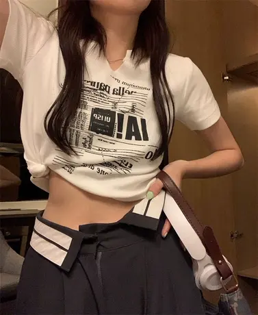 短袖t恤女V领春夏新款韩版宽松百搭显瘦半袖印花白色打底衫ins潮图片