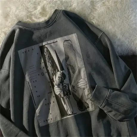 vintage卫衣女2021宽松韩版潮ins设计感小众春秋薄款chic港风外套商品大图