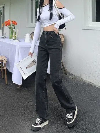 清仓捡漏小众港风直筒牛仔裤女高街宽松直筒加长高个子拖地裤子商品大图