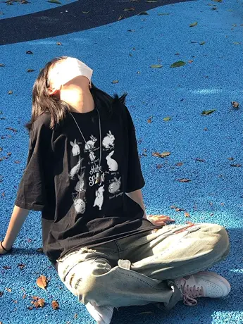 重磅纯棉黑色短袖t恤女夏季港味chic美式复古半袖oversize上衣服商品大图