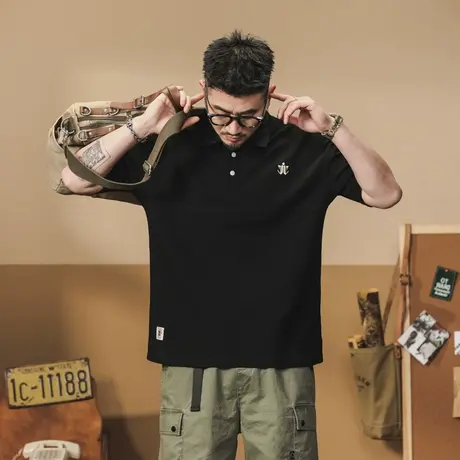 潮流百搭男士夏季薄款大码POLO衫休闲印花宽松圆领大码男装潮流商品大图