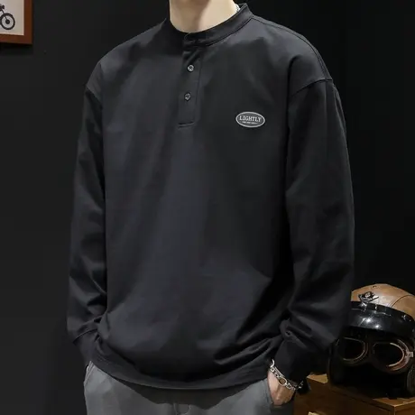 秋季POLO衫长袖t恤男上衣秋装大码新款男士秋冬加绒打底内搭春秋商品大图