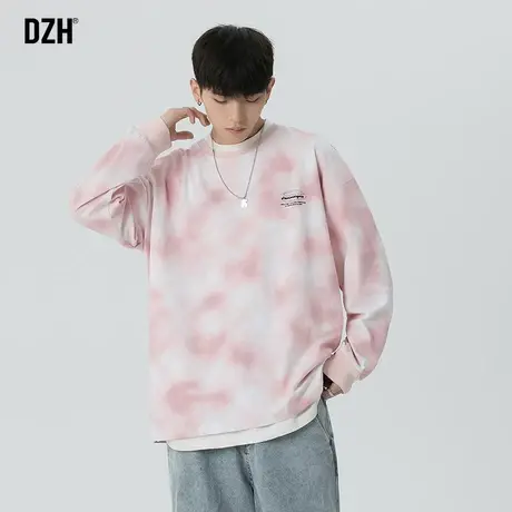 男士扎染圆领卫衣男潮ins宽松大码2023年新款潮牌外套秋季长袖T恤商品大图