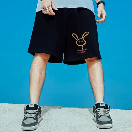 国潮男裤胖子纯棉宽松加肥加大码潮牌休闲中裤运动五分裤短裤夏季商品大图