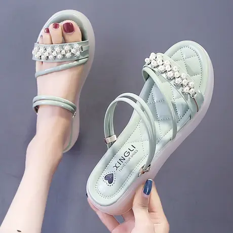 两穿鞋子女2023年夏季新款一字带拖鞋女外穿厚底仙女风凉鞋女平底图片