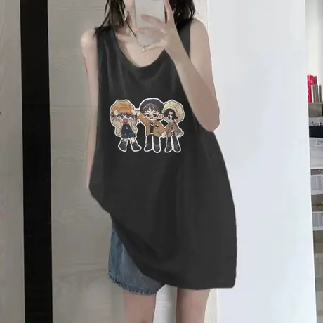 美式复古纯棉吊带运动坎肩背心无袖t恤女夏季外穿宽松篮球服上衣商品大图