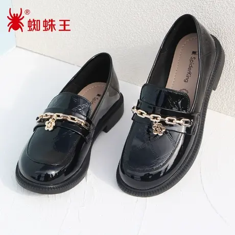 蜘蛛王断码清仓正品女鞋真皮2022秋商场新款小香风乐福鞋漆皮单鞋图片