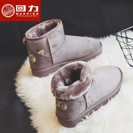 回力雪地靴女2023年新款春季百搭加厚短筒二棉鞋子一脚蹬加绒棉鞋商品大图