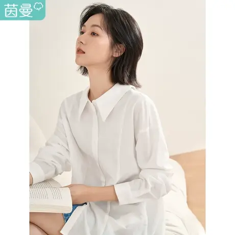 茵曼通勤天丝棉衬衫女2023年春季新款设计感系带翻领显瘦衬衣上衣图片