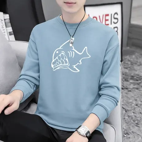 无帽卫衣男春秋款宽松潮流百搭长袖t恤圆领套头上衣2023新款外套商品大图