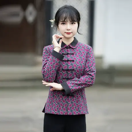 筠雅中式唐装女中国风冬季新款棉袄旗袍夹棉保暖中式上衣 23J682商品大图