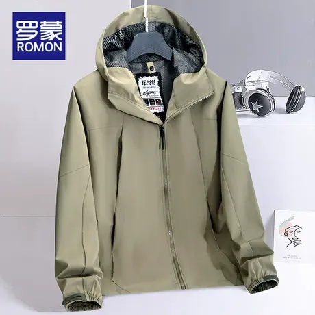 罗蒙冲锋衣外套男士春秋款2024新款户外连帽登山服宽松休闲夹克男图片