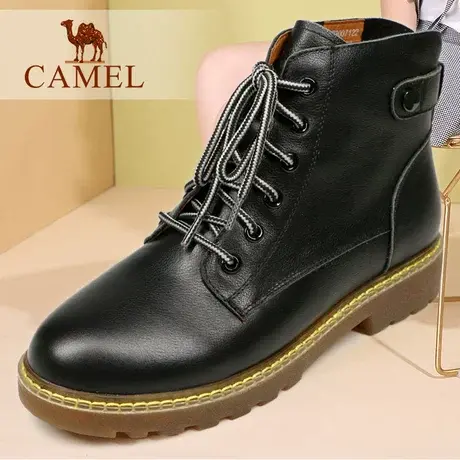 Camel/骆驼女鞋秋冬季款女靴单款平跟舒适时尚休闲真牛皮式短靴子图片